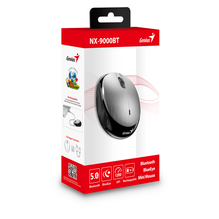 Genius NX 9000BT V2, Bluetooth, srebrna