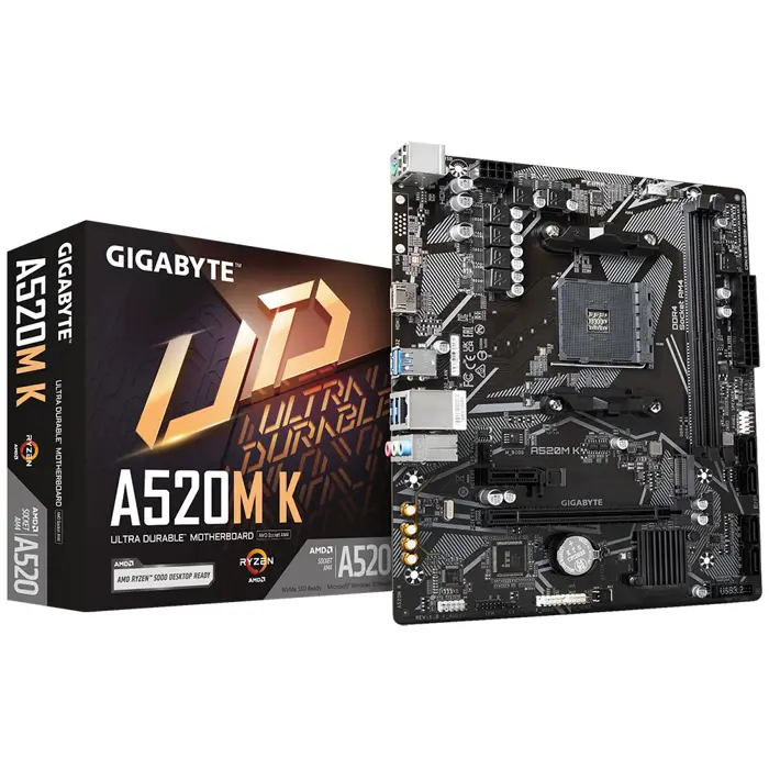 Gigabyte A520M K motherboard, AMD A520 chipset, AM4 socket, 2xDDR4, mATX form factor