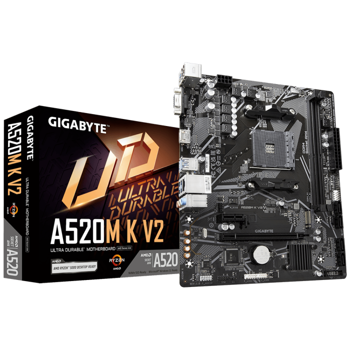 GIGABYTE A520M K V2, DDR4, SATA3, USB3.2Gen1, HDMI, AM4 mATX
