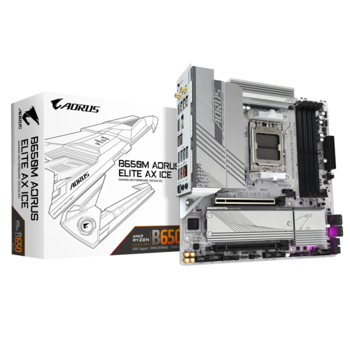 Gigabyte B650M Aorus Elite Ax Ice, DDR5, SATA3, USB3.2GEN2X2, DP, 2.5GBE, WIFI 6E, AM5 MATX