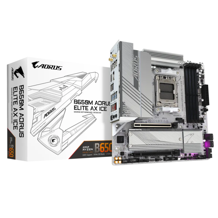 Gigabyte B650M Aorus Elite Ax Ice, DDR5, SATA3, USB3.2GEN2X2, DP, 2.5GBE, WIFI 6E, AM5 MATX