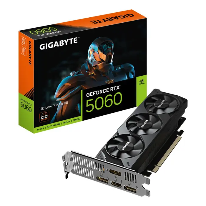 GIGABYTE GeForce RTX 5060 OC Low Profile 8G Graphics Card - 8GB GDDR7, 128bit, PCI-E 5.0, 2512 MHz Core Clock, 3 x DisplayPort, 1 x HDMI, GV-N5060OC-8GL