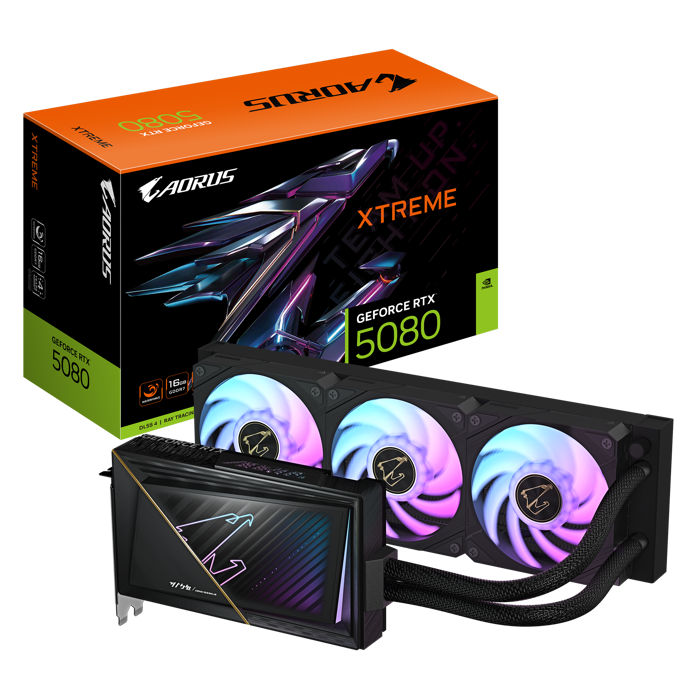 GIGABYTE GeForce RTX 5080 AORUS XTREME WATERFORCE 16G, graphics card DLSS 4, 3x DisplayPort, 1x HDMI 2.1