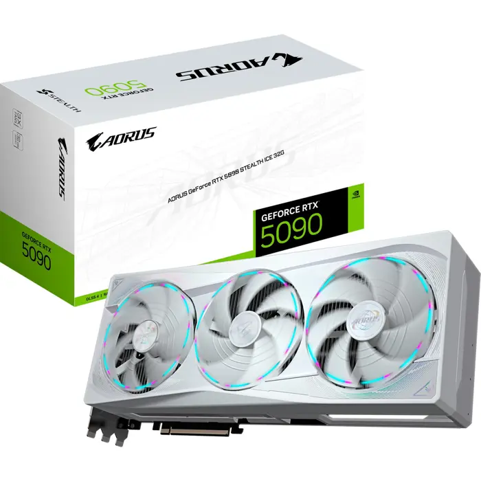 GIGABYTE GeForce RTX 5090 AORUS STEALTH ICE 32G, graphics card DLSS 4, 3x DisplayPort, 1x HDMI 2.1