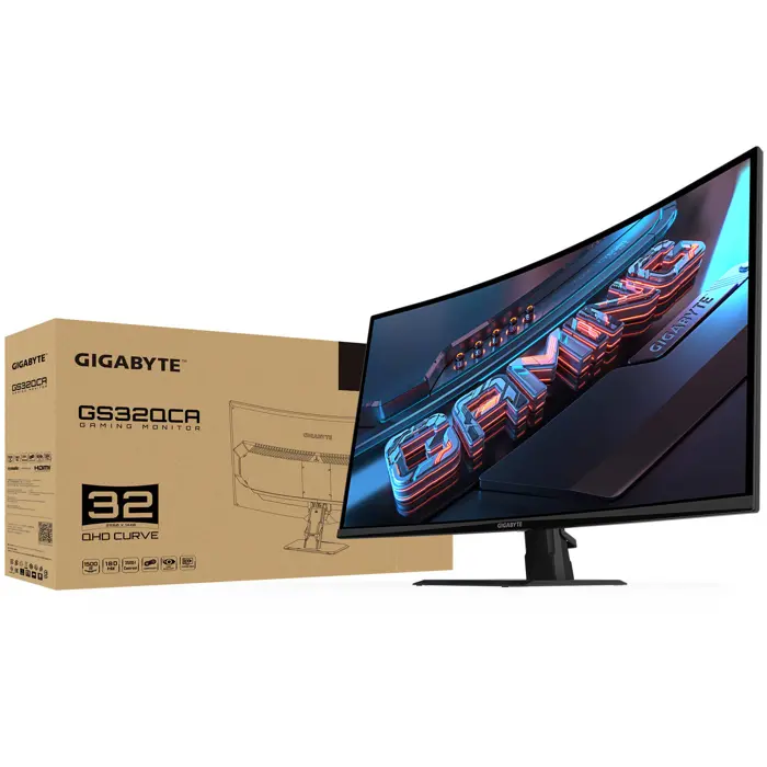 GIGABYTE GS32QCA EU, 32 Zoll Curved Gaming Monitor, 180Hz, WQHD, VA, AdaptiveSync-GS32QCA EU