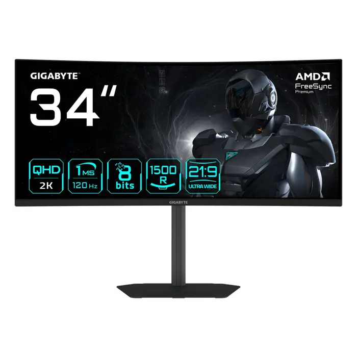 GIGABYTE GS34WQCA, 34 Zoll WQHD Gaming Monitor, 120Hz, VA, FreeSync Premium