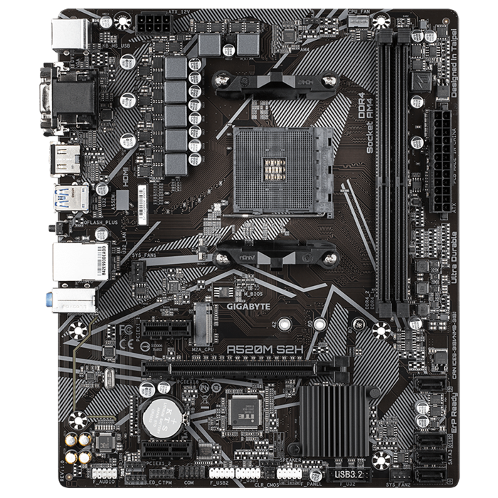 GIGABYTE MB AM4 A520 2 x DDR4 PCIe 3.0 1 x M.2 4 x SATA 1 x D-Sub port 1 x DVI-D port 1 x HDMI port Micro ATX