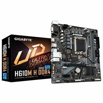 GIGABYTE MB H610M H DDR5 (Socket 1700, 2x DDR5 up to 64GB, 1x PCI-Ex16x16, 1x PCI-Ex1, 4x SATA, 1x M.2, 4x USB 3.2 Gen1, 4x USB 2.0/1.1, internal 4x USB 2.0/1.1, 1x HDMI 2.0, Realtek GbE LAN 1Gbps/100
