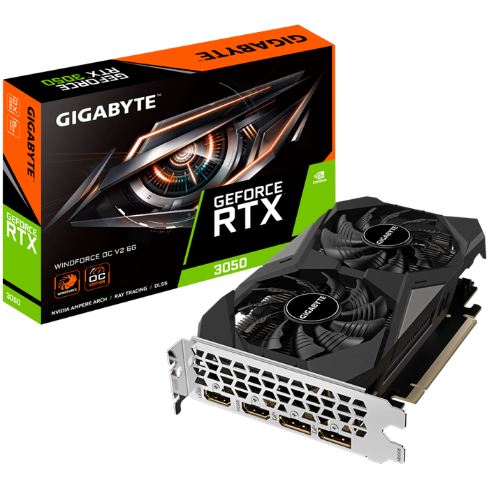 GIGABYTE Video Card NVIDIA GeForce RTX 3050 WINDFORCE OC V2 6G (6GB GDDR6/96bit, PCI-E 4.0, Recommended PSU 300W, 2xDP, 2xHDMI) ATX