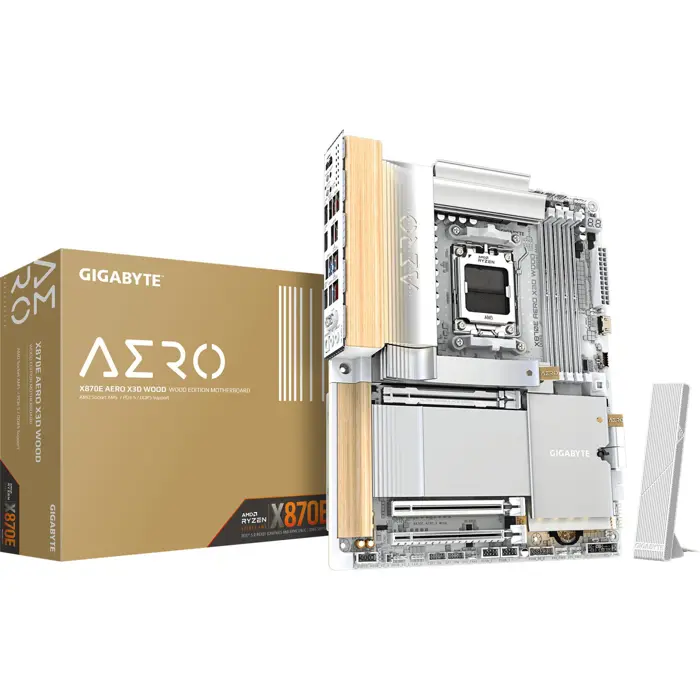 Gigabyte X870E AERO X3D Wood AMD AM5 ATX Motherboard Silver Wood