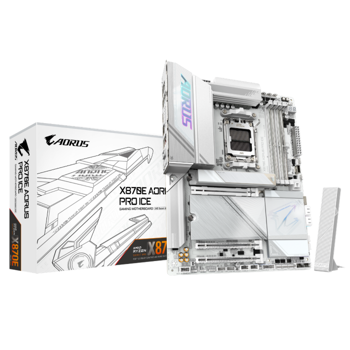 GIGABYTE X870E AORUS PRO ICE, DDR5, SATA3, USB4, DP, 2.5GbE, WiFi 7, AM5 ATX