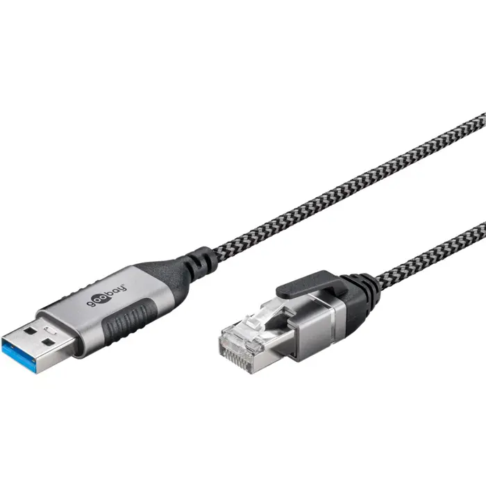 goobay Ethernet adapter cable USB-A 3.2 Gen1 > RJ-45, Slim (black/gray, 1 meter)