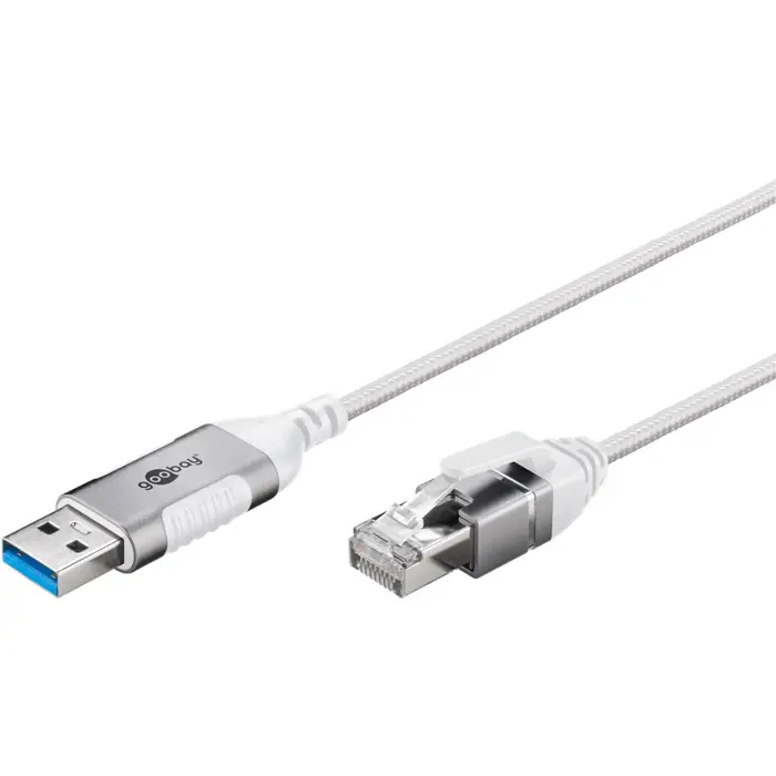goobay Ethernet adapter cable USB-A 3.2 Gen1 > RJ-45, Slim (white, 2 meters)