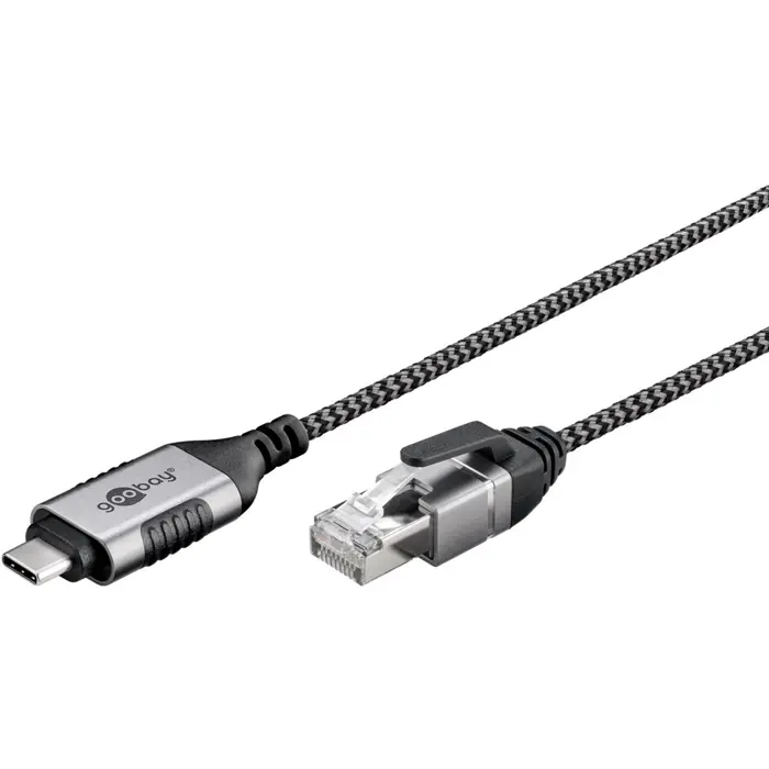 goobay Ethernet adapter cable USB-C 3.2 Gen2 > RJ-45, Slim (black/gray, 1 meter)