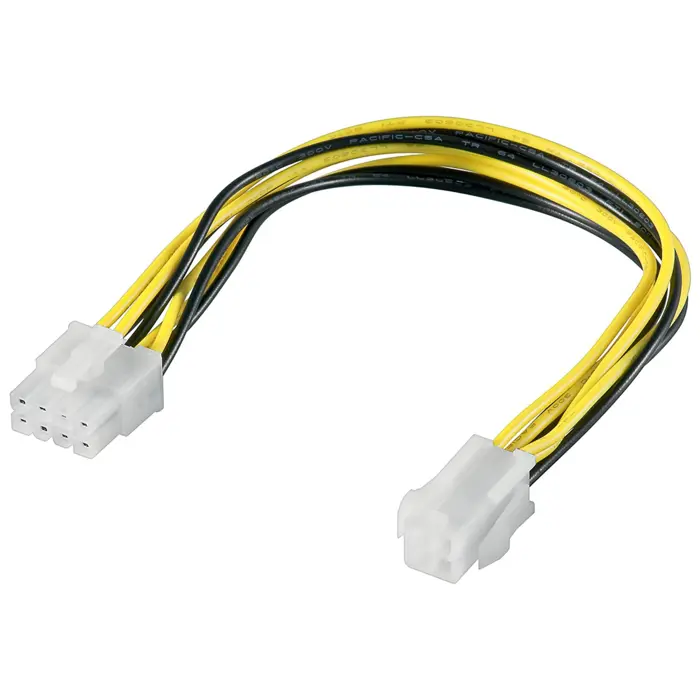 goobay Internes Stromkabel ATX 8p - 4p, Adapter black/gelb, 24 cm