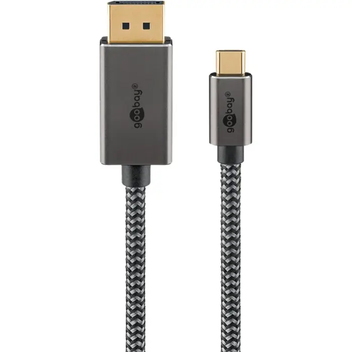 goobay USB adapter cable, USB-C plug > DisplayPort plug, 4K 60Hz black/silver, 2 meters, textile cable