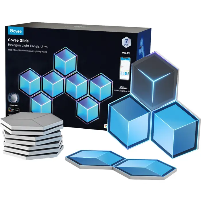 Govee Glide Hexagon Light Panels Ultra 7-pack, LED light grey
