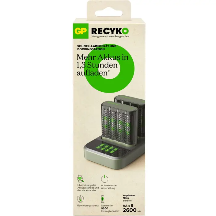 GP Batteries 2x USB battery charger M452, 8 charging slots, incl. docking station D851 (grey, incl. 8x GP batteries AA 2,600mAh)