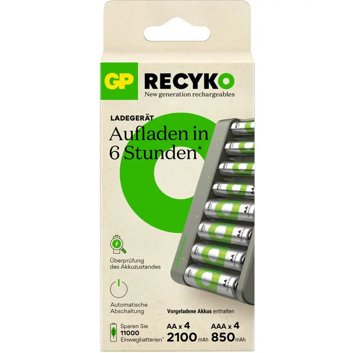 GP Batteries USB battery charger E821, with 8 charging slots (grey, incl. 4x GP batteries AAA 850mAh + 4x GP batteries AA 2,100mAh)