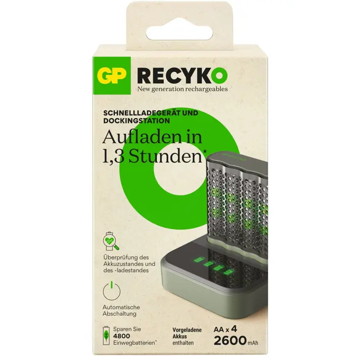 GP Batteries USB battery charger M452, 4 charging slots, incl. docking station D451 (grey, incl. 4x GP batteries AA 2,600mAh)