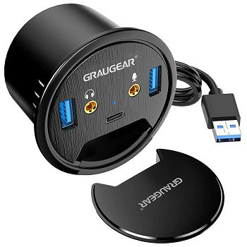 Graugear table HUB, USB 3.0 2x Type-A / 1x Type-C, audio connection, 60 mm-G-THUB-AU-60