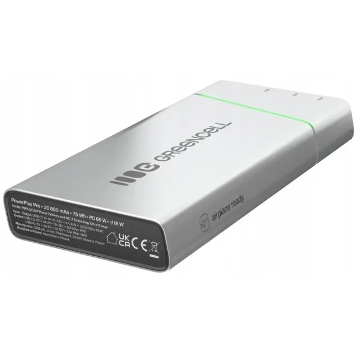 Green Cell PBPLGC20P power bank Lithium-Ion (Li-Ion) 20800 mAh Aluminium, Black, Green, Light grey, Silver