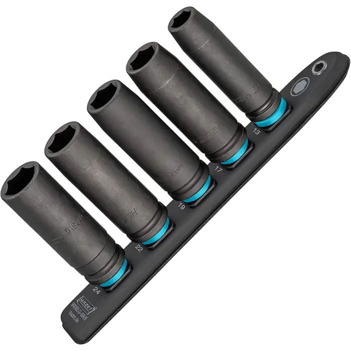 Hazet SmartRail 1/2 impact, machine screwdriver socket set hexagon, 5 pieces, socket wrench (black, SW 13 - SW 24, long)