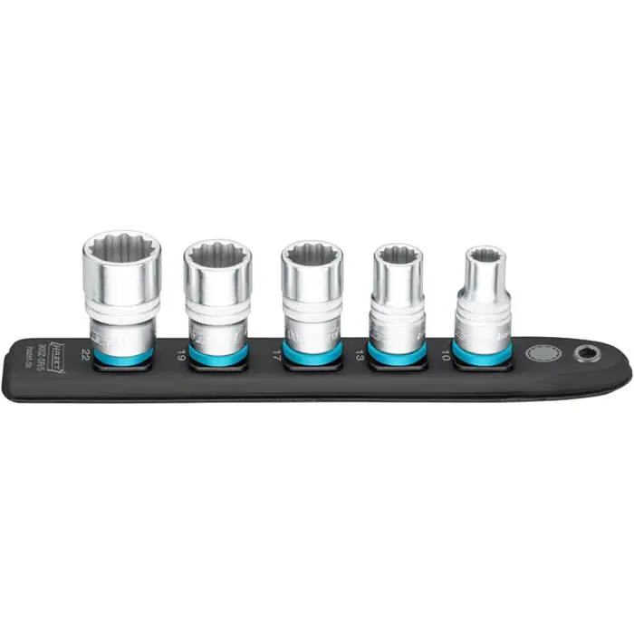 Hazet SmartRail 1/2 socket set double hexagon, 5 pieces (black, SW 10 - SW 22, short)