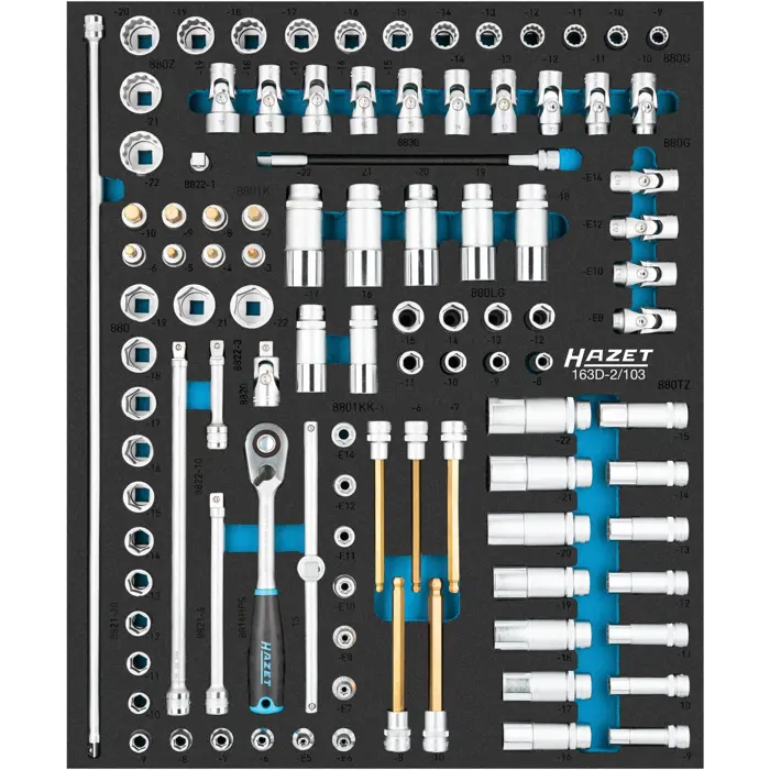 Hazet socket set 163D-2/103, size 1/2++ 103 pieces, with HiPer reversible ratchet 3/8"