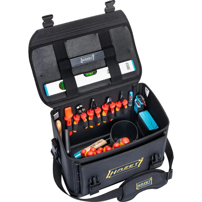 Hazet tool bag large, equipped 191T-2/89, tool set black, with 89 professional tools, HiPer fine-tooth reversible ratchet for bits