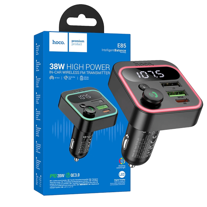 hoco. FM modulator, Bluetooth, 12/24V, 2 x USB, PD QC3.0 20W - E85 Tiger