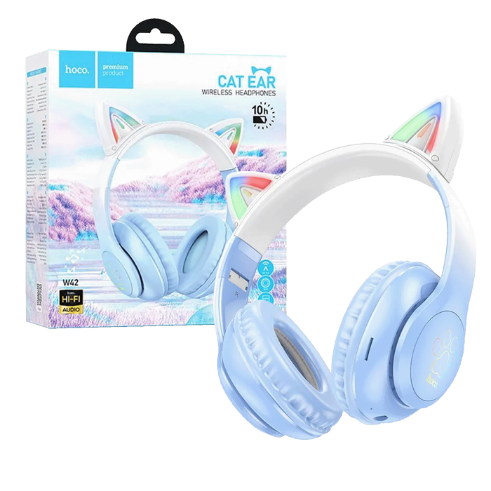 hoco. Slušalice bežične sa mikrofonom, Bluetooth - W42 Cat Ears, Crystal Blue