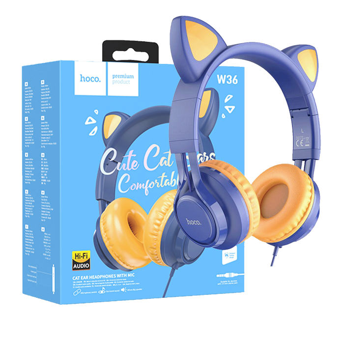 hoco. Slušalice sa mikrofonom, mačje uši, plava - W36 Cat ear, midnight blue