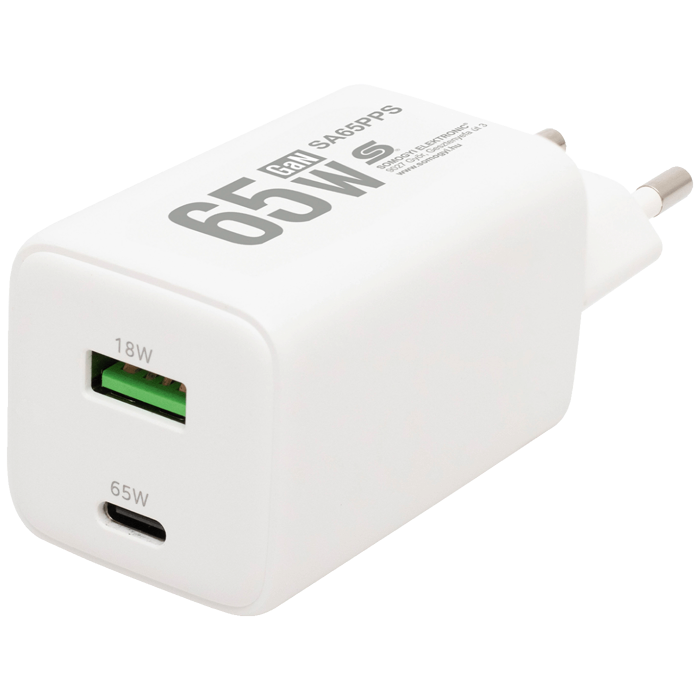 home Punjač kučni, brzi, 1 x USB-A, 1 x UCB-C, 65W, GaN - SA65PPS
