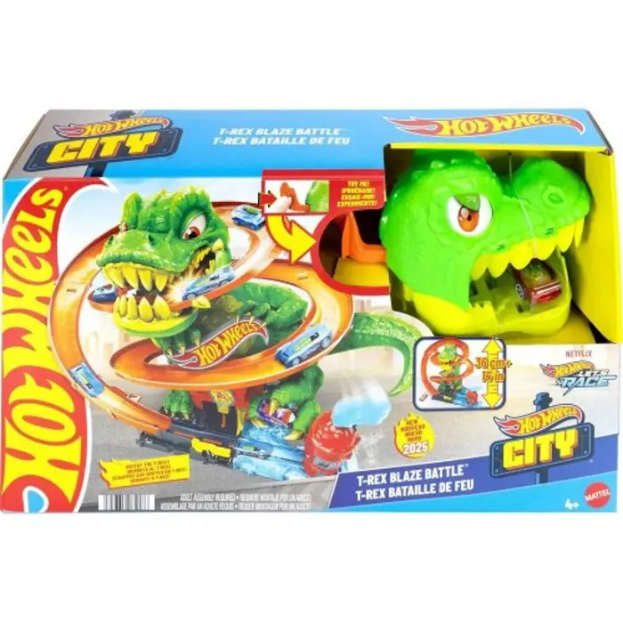 Hot Wheels City Twisted Track Fire Station T-Rex JBM73 MATTEL