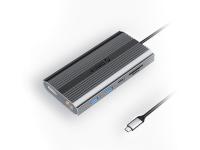 Priključna postaja USB-C 12 v 1, 1x USB-C 3.1, 3x USB-A, USB-C PD100W, 2x HDMI 4K@60Hz, DP 4K@60Hz, SD+TF, RJ45, AUX, Aluminij, siva, ORICO XDR-X33 - XDR-X33-GY-BP