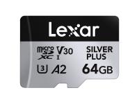 Spominska kartica Lexar Professional SILVER Plus, micro SDXC, 64GB, 205MB/s, U3, V30, A2, UHS-I, z adapterjem - LMSSIPL064G-BNANG