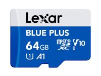 Spominska kartica Lexar BLUE PLUS, Micro SDXC, 64GB, 100MB/s, U1, V10, A1, UHS-I, z adapterjem - LMSBLPL064G-BNANG