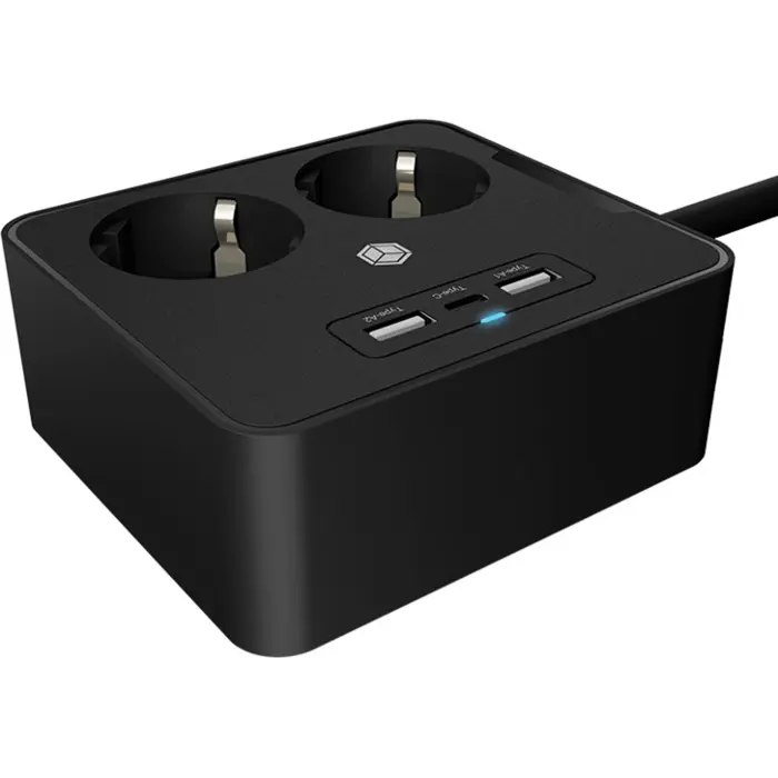 ICY BOX power strip IB-MPS2220B-CH, 2-way, 3x USB (black, 1.9 meter cable, switch)
