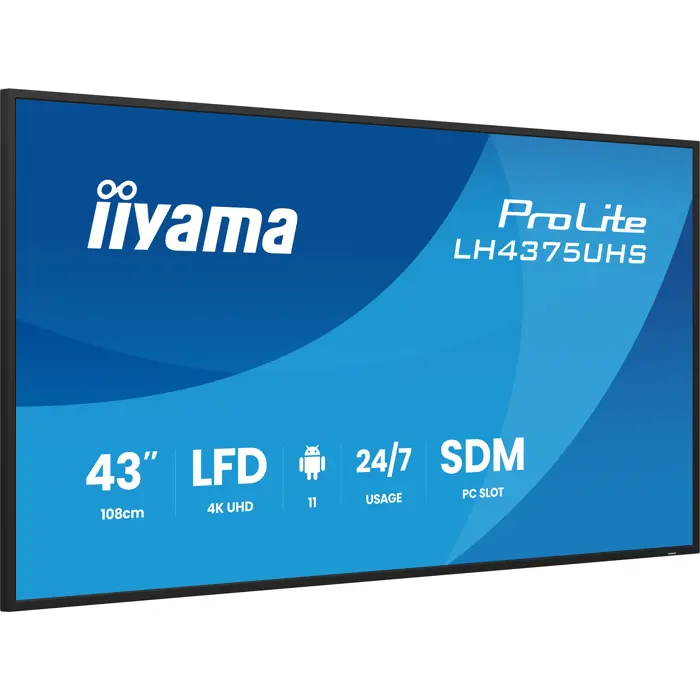 Iiyama LH4375UHS-B2AG, public display (black (matt), UltraHD/4K, IPS, speakers, daisy chain)