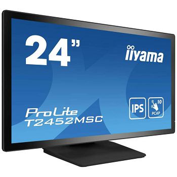 IIYAMA Monitor LED PROLITE T2452MSC-B1 24” PCAP multi-touch edge-to-edge glass and anti fingerprint coating IPS Full HD 400 cd/m² HDMI DP Speakers