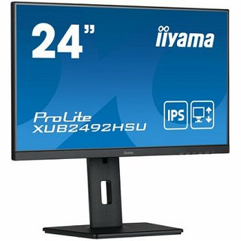 IIYAMA Monitor LED XUB2492HSU-B5 23.8" IPS 1920 x 1080 75Hz 250 cd/m² 1000:1 4ms VGA, HDMI, DP, USB 2.0 Hub, height, swivel, tilt, pivot, 3y, Black