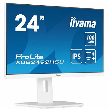 IIYAMA Monitor LED XUB2492HSU-W6 WHITE 23.8" IPS 1920 x 1080 @100Hz 16:9 250 cd/m² 1300:1 0.4ms HDMI DP USB 4 x 3.2  Full Ergonomic