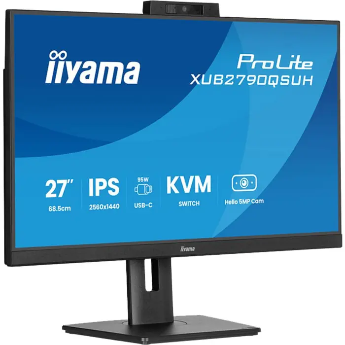 iiyama ProLite XUB2790QSUH-B2, LED monitor - 27 - black (matt), QHD, IPS, HDMI, DP, USB-C, USB hub, webcam, 100Hz panel