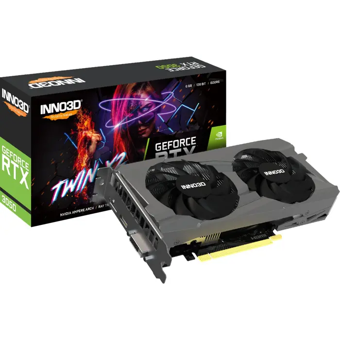INNO3D GeForce RTX 3050 TWIN X2 6GB, graphics card (Lite Hash Rate, 3x DisplayPort, 1x HDMI 2.1)