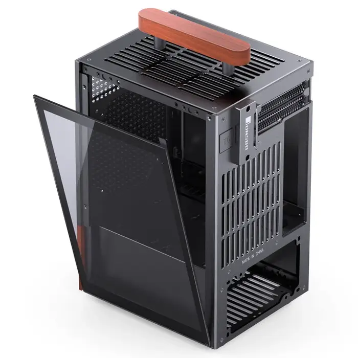 Jonsbo T6 PC Gehäuse, Mini-Tower, Mini-ITX, Tempered Glass, Holz - schwarz-T6 BLACK