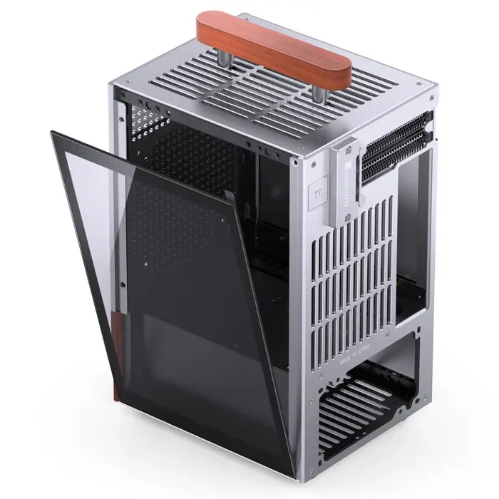 Jonsbo T6 PC Gehäuse, Mini-Tower, Mini-ITX, Tempered Glass, Holz - silber-T6 SILVER