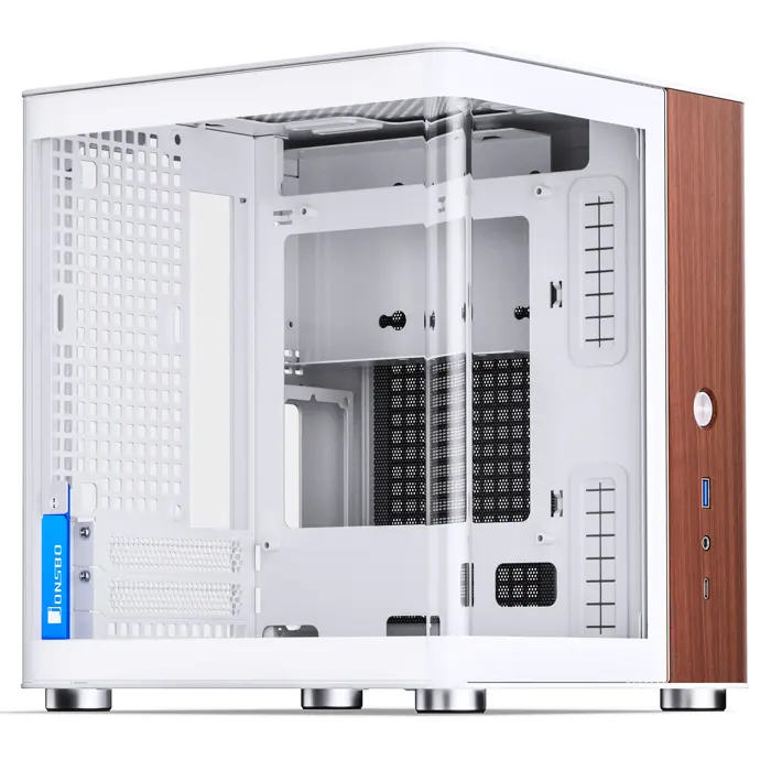 Jonsbo TK-0 PC Case, Mini-Tower, Mini-ITX, Tempered Glass, Wood - white