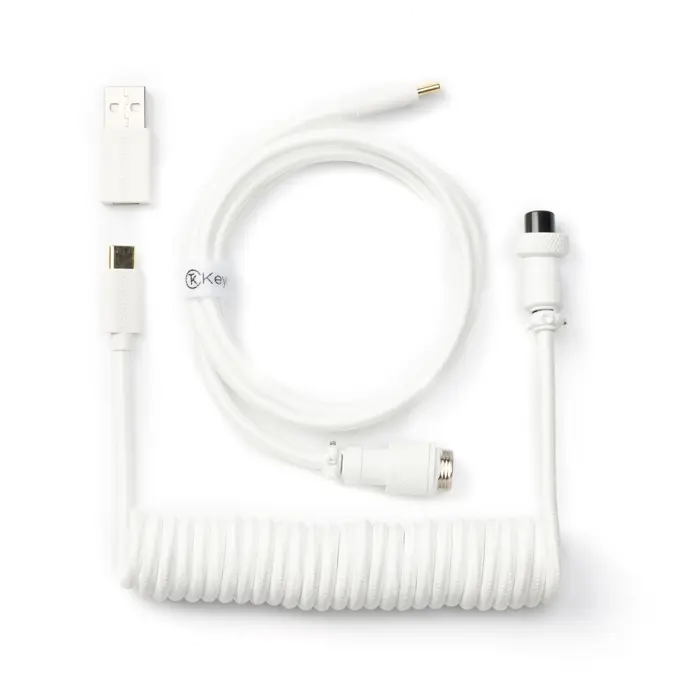 Keychron USB 3.2 Gen 1 Custom Coiled Aviator Cable, USB-C Male > USB-C Male (White, 1.36 Meters)