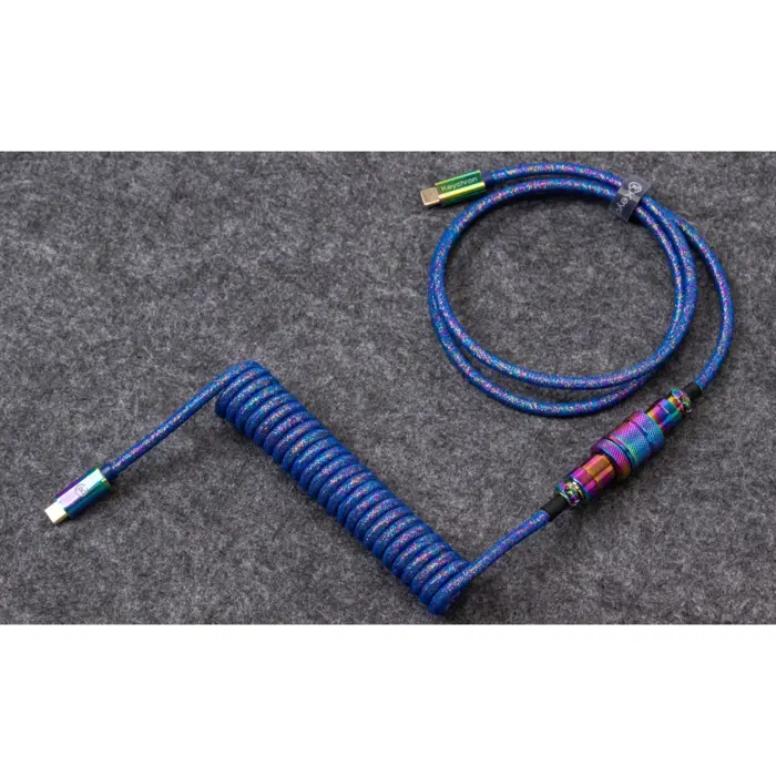 Keychron USB 3.2 Gen 1 Premium Coiled Aviator Cable, USB-C plug > USB-C plug (blue, 1.08 meter, angled plug)